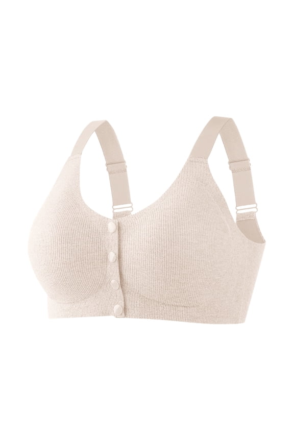 Ribbed Bras for Older Women Front Closure No Underwire Bra Comfort Senior Wireless Snap Closing Bra for Senior Women