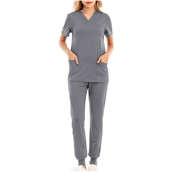 WCMZJ Scrub Tops Women Soild Stretchy Nurse Uniform Professionals Medical V-Neck Workwear Short Sleeve Shirt