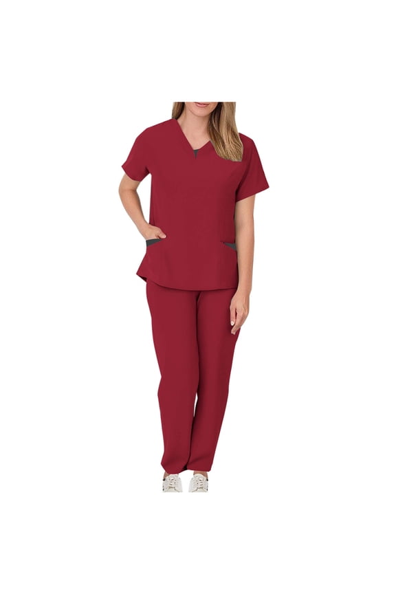 Scrubs for Women Set Medical Scrubs Top and Drawstring Pants Soft Nursing Uniform Scrubs Set Solid Stretch Workwear