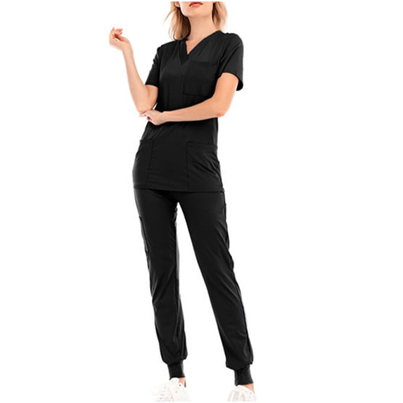 WCMZJ Scrubs for Women Set Stretch V-Neck Scrub Top and Jogger Pant Nursing Uniforms Scrubs Sets Breathable Casual Outfits