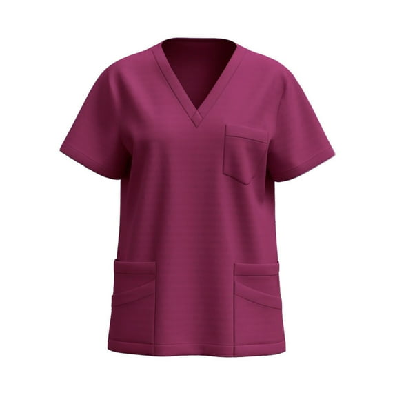 WCMZJ Scrubs for Women Short Sleeve V Neck Top with 3 Pocket Nursing Working Uniform T-Shirts Casual Caregiver Top Wine S