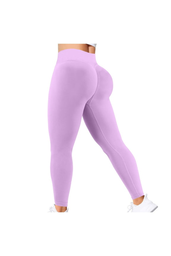 Scrunch Butt Lifting Leggings for Women Impact Gym Seamless Workout Leggings Mid Low Waist Tummy Control Yoga Pants Purple S
