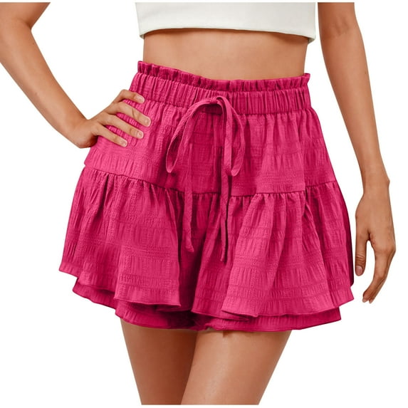 WCMZJ Shorts for Women Drawsting High Waisted Shorts Casual Summer Shorts Ruffle Skirts Teen Gilrs Summer Casual Shorts Hot Pink L