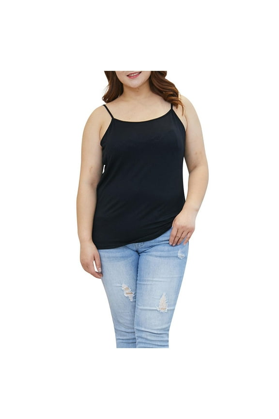 Spaghetti Strap Camisole Tank Tops for Women Oversized Basic Slim Fit Cotton Modal Cami Undershirts Black XXL