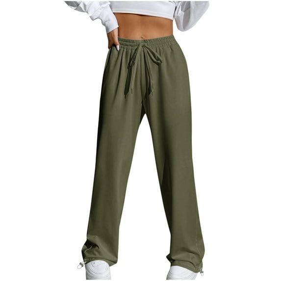 WCMZJ Straight Wide Leg Sweatpants for Women Elastic High Waisted Drawstring Loose Pants with Pockets