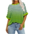 thumbnail image 1 of WCMZJ Striped Shirt for Women Summer, Short Sleeve Oversized T Shirt Color Block Basic Tee Shirt Casual Loose Fit Pullover Tops Green L, 1 of 4