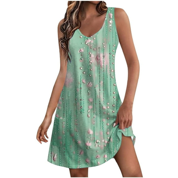 WCMZJ Summer Dresses for Women 2025 Casual V Neck Sleeveless Sundresses Boho Tank Dress Beach Dresses with Pockets Multicolor 2XL