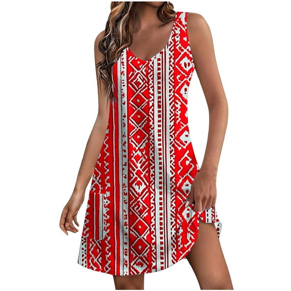 WCMZJ Summer Dresses for Women 2025 Casual V Neck Sleeveless Sundresses Boho Tank Dress Beach Dresses with Pockets Multicolor L