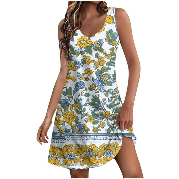 WCMZJ Summer Dresses for Women 2025 Casual V Neck Sleeveless Sundresses Boho Tank Dress Beach Dresses with Pockets Multicolor M