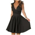 thumbnail image 1 of WCMZJ Summer Short Dresses for Women Tie Sleeveless Pleated V Neck A Line Knee Length Flowy Formal Mini Dresses Black L, 1 of 6