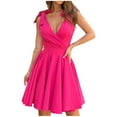 thumbnail image 1 of WCMZJ Summer Short Dresses for Women Tie Sleeveless Pleated V Neck A Line Knee Length Flowy Formal Mini Dresses Hot Pink XL, 1 of 4
