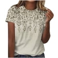 thumbnail image 1 of WCMZJ Summer Tops for Women 2025 Cute Floral Graphic Tee Shirt Dressy Round Neck Short Sleeve Tunic Pullover Petite Ladies Blouses Khaki L, 1 of 4
