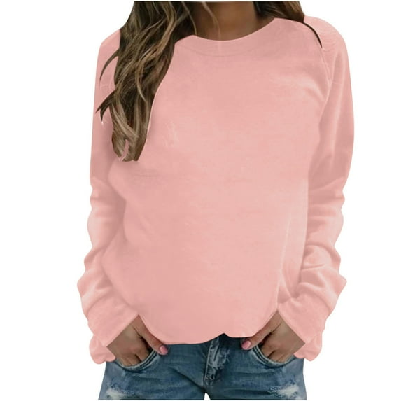 WCMZJ Sweatshirts for Women Casual Cute Crew Neck Long Sleeve Shirts Relax Fit Plain Jogging Dopamine Color Pullover Tops Rose Gold S