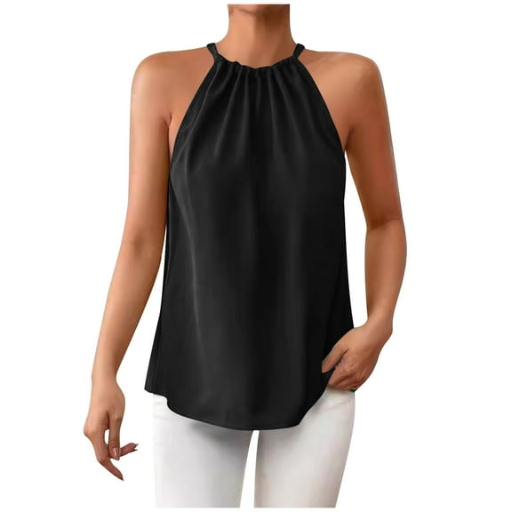 WCMZJ Tank Top for Women Pleated Front High Neck Halter Tops Casual Sleeveless Shirts Summer Loose Fit Tops Black 2XL