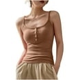 thumbnail image 1 of WCMZJ Tank Tops for Women Summer Casual Camisole Tops Ribbed Sleeveless Scoop Neck Henley Shirts Basic Slim Clothing Khaki L, 1 of 5
