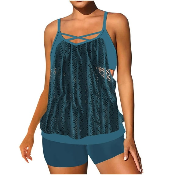 WCMZJ Tankini Swimsuits for Women 2 Piece Bathing Suit Tummy Control Swimming Suits with Shorts 2025 Swimwear Blue 3XL