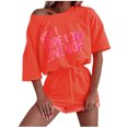 thumbnail image 1 of WCMZJ Two Piece Lounge Set for Women Casual Short Sleeve Crewneck Tops and Drawstring Shorts Letter Print Sweatsuit, 1 of 5