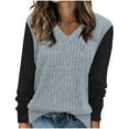 thumbnail image 1 of WCMZJ V Neck Long Sleeve Shirts for Women Color Block Casual Fall Tops Lightweight Tunic Sweaters Fashion Clothes 2024 Light Blue XXL, 1 of 6