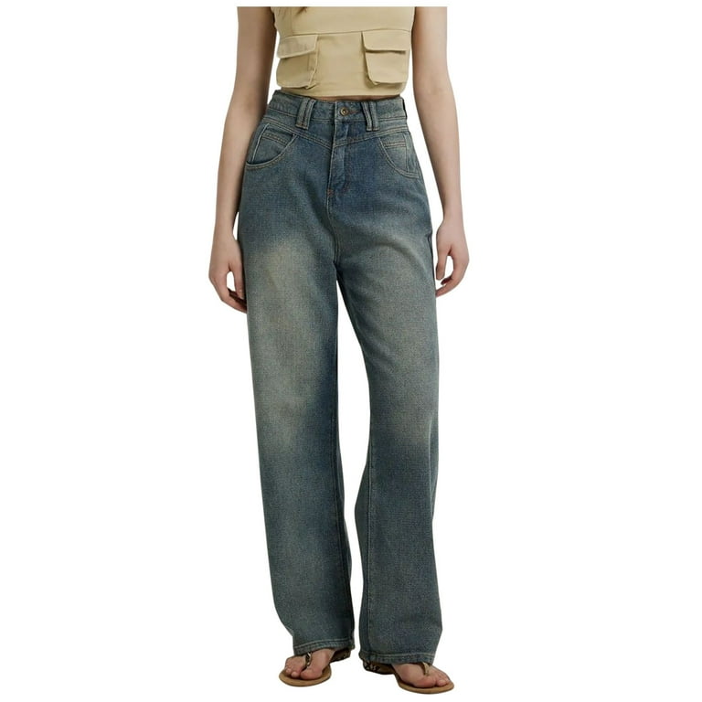 WCMZJ Wide Leg Baggy Jeans for Women Y2k Pockets High