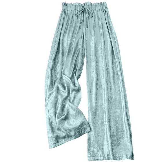 WCMZJ Wide Leg Pants for Women Sequin Sparkly High Waist Trousers Casual Loose Fit Long Pants Trendy 2025 Light Blue S