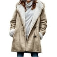 thumbnail image 1 of WCMZJ Winter Warm Sherpa Lined Coats Jackets for Women Plus Size Hooded Parka Faux Suede Long Pea Coat Outerwear Khaki M, 1 of 7