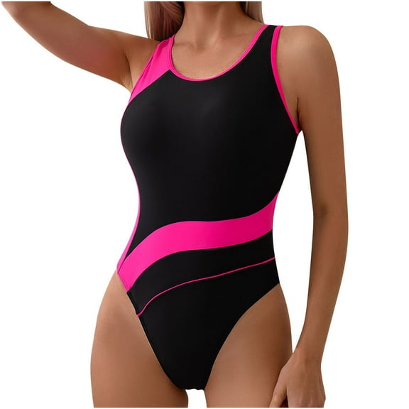 WCMZJ Women Athletic One Piece Swimsuit Racerback Sport Lap Swimming Suits Swimwear Training Slimming Bathing Suit Black L