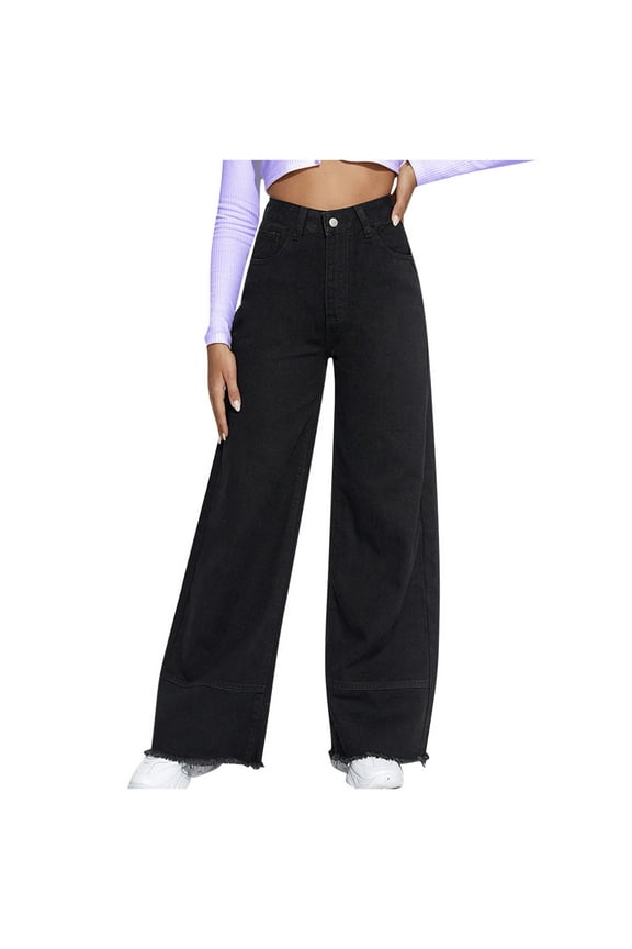 Women Baggy Wide Leg Jeans High Waist Boyfriend Jeans Casual Loose Trousers Y2k Streetwear Pants for Women. Black L
