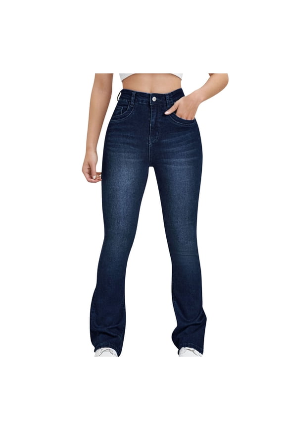 Women Bell Bottom Jeans Elastic Waist Ripped Flared Jean Destroyed Raw Hem Denim Pants Classic 70s Outfits
