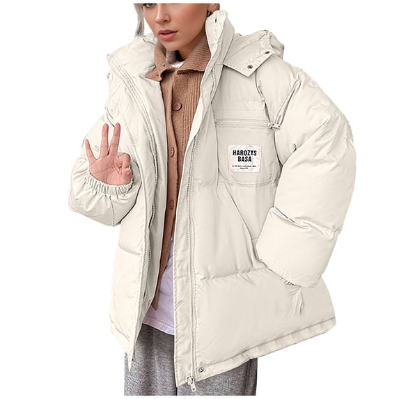 WCMZJ Women Bubble Puffer Jackets Winter Warm Down Coat Thicken Quilted Lightweight Hooded Active Outdoor Outerwear with Pocket White L