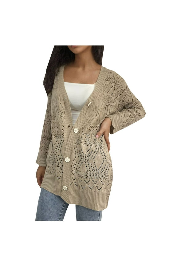 Women Cardigan Sweaters Lightweight Crochet Long Sleeve Loose Soft Drape Open Front Cardigans Boho Beach Coverups Beige XXL