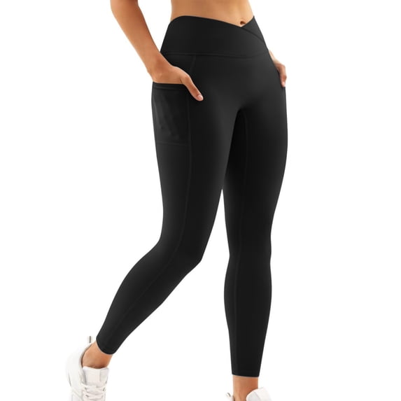 WCMZJ Women Crossover Gym Leggings with Pockets Buttery Soft High Waisted Booty Legging V Cross Waist Workout Yoga Pants