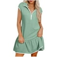 thumbnail image 1 of WCMZJ Women Dresses Casual Spring Summer Colorblock Cap Sleeve Half Zip Patchwork Mini Dress Green XXL, 1 of 5