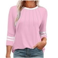 thumbnail image 1 of WCMZJ Women Dressy Casual Blouse 3/4 Sleeve Shirts Pleated Round Neck Business Work Tunic Tops Spring Summer Tees Pink 2XL, 1 of 5
