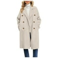 thumbnail image 1 of WCMZJ Women Elegant Notched Collar Double Breasted Wool Blend Over Coat Casual Single-Breasted Business Winter Long Peacoat White L, 1 of 5