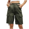 thumbnail image 1 of WCMZJ Women Fashion Cargo Shorts Knee Length 6 Pockets Button Zipper Casual Summer Solid Color Elastic Waist Long Pants, 1 of 4