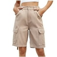 thumbnail image 1 of WCMZJ Women Fashion Cargo Shorts Knee Length 6 Pockets Button Zipper Casual Summer Solid Color Elastic Waist Long Pants, 1 of 4