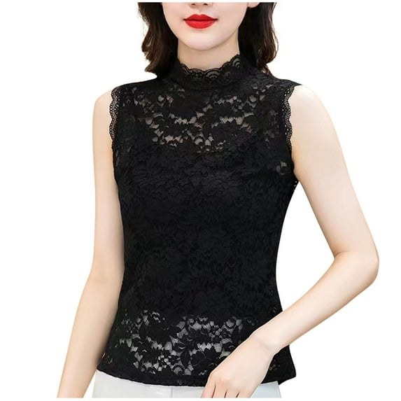 WCMZJ Women Floral Summer Lace Top See Through Sexy Long Sleeves Plus Size Casual Dressy Shirts Black S