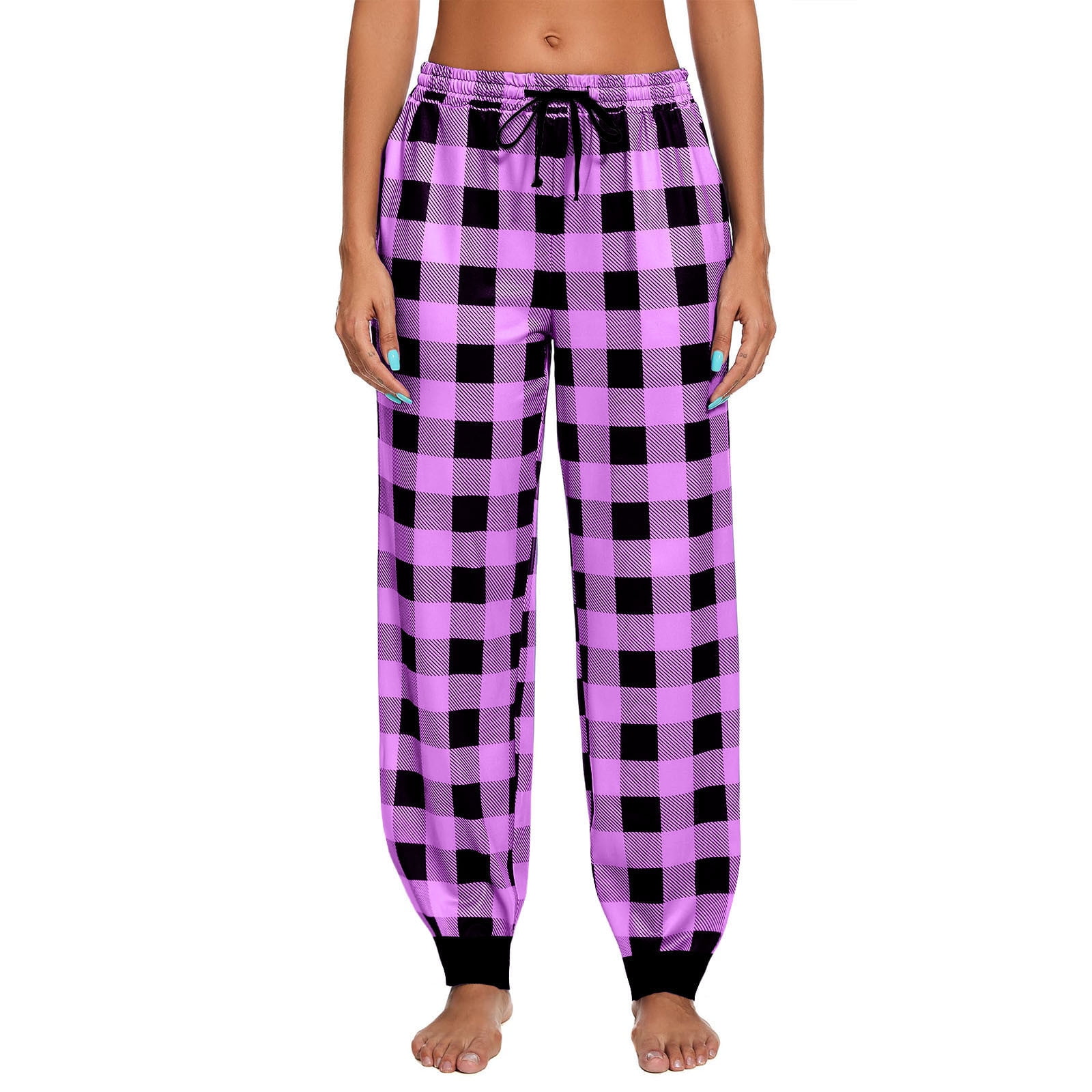 WCMZJ Women Jogger Pajama Pants Long Plaid Pj Pants Elastic Waistband ...