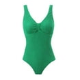 thumbnail image 1 of WCMZJ Women One Piece Swimsuit Solid Ribbed Textured Monokini Swimwear V Neck Low Back Bathing Suit Green XL, 1 of 5