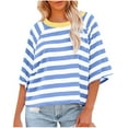 thumbnail image 1 of WCMZJ Women Oversized Striped Print Half Sleeve T Shirts Color Block Crew Neck Basic Shirt Casual Loose Tops Summer Tee Tops Blue XXL, 1 of 4