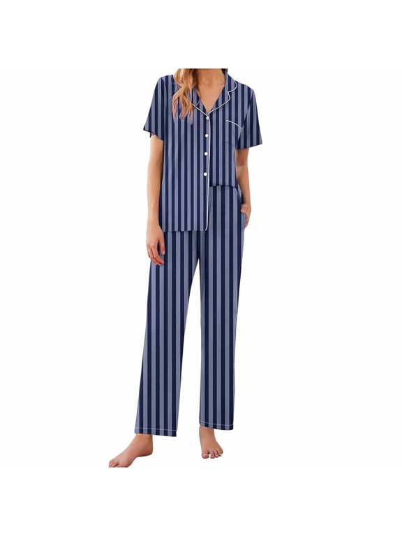 Women Pajamas Satin Pajama Set Floral Silk 2 Piece Lounge Sets Button Down Short Sleeve Shirts Wide Leg Pants Cute Pjs