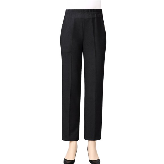 WCMZJ Women Plus Size Straight Leg Suit Pant Modern Fit Stretch Work Pants Solid Color Formal Office Pant Trousers with Pockets Black XXL