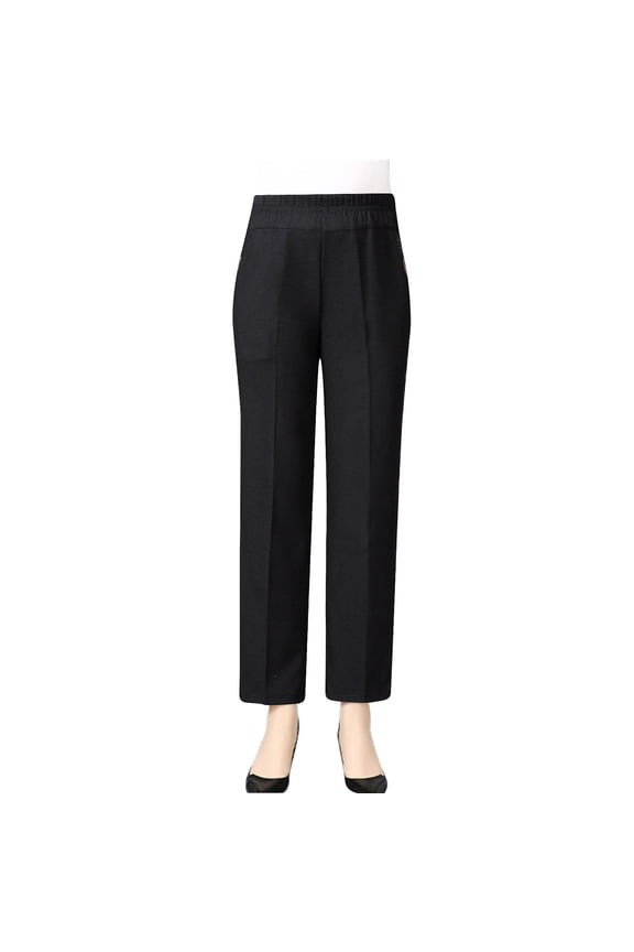 Women Plus Size Straight Leg Suit Pant Modern Fit Stretch Work Pants Solid Color Formal Office Pant Trousers with Pockets Black XXL