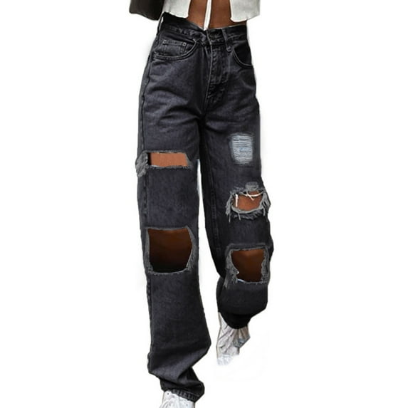 WCMZJ Women Ripped Boyfriend Jeans High Waist Baggy Plus Size Aesthetics Wide Leg Denim Pants Distressed Y2K Streetwear