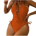 thumbnail image 1 of WCMZJ Women Sexy Lace Up One Piece Swimsuit Deep Plunge V Neck High Cut Bathing Suits Orange S, 1 of 4