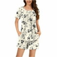 thumbnail image 1 of WCMZJ Women Short Sleeve Pajama Set 2 Piece Lounge Summer Floral Sleepwear Set Ruffle Henley Neck with Pockets Ladies Pjs Set, 1 of 5