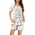 thumbnail image 1 of WCMZJ Women Short Sleeve Pajama Set 2 Piece Lounge Summer Floral Sleepwear Set Ruffle Henley Neck with Pockets Ladies Pjs Set, 1 of 5