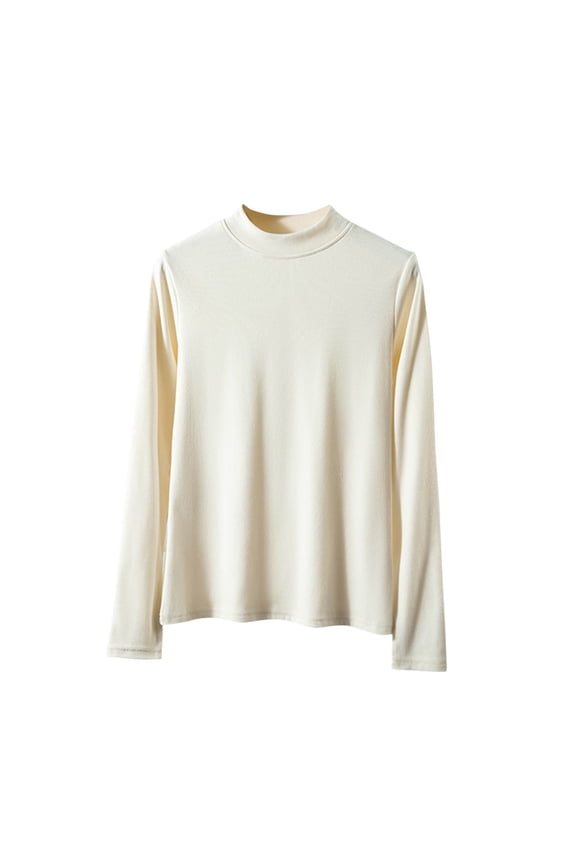 Women Thermal Plush Top Fleece Lined Mock Neck Long Sleeve Running Shirts Cold Weather Wool Base Layer Sweater Beige XXL