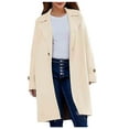 thumbnail image 1 of WCMZJ Women Winter Fall Single Breasted Pea Coat Bussiness Work Trend Coat Overcoat Long Sleeve Lapel Jacket Outerwear Beige 3XL, 1 of 5