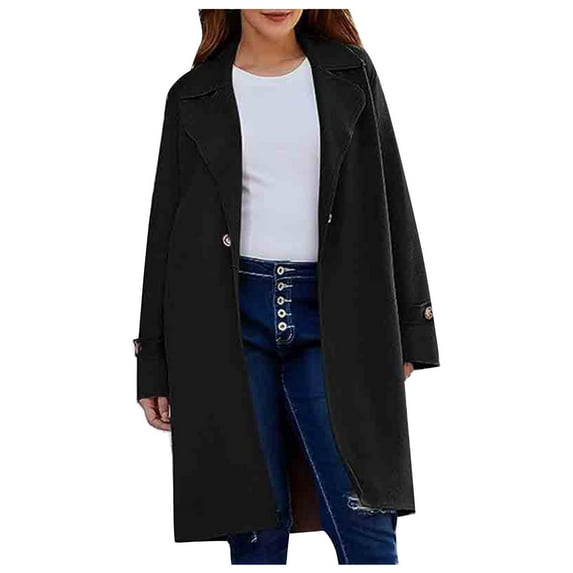 WCMZJ Women Winter Fall Single Breasted Pea Coat Bussiness Work Trend Coat Overcoat Long Sleeve Lapel Jacket Outerwear Black 3XL